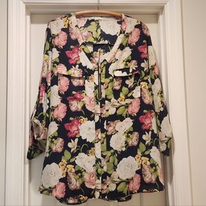 Cato Boho Floral Blouse Size 22 Plus Size Peasant Top sprin Bohemian Flowy Light